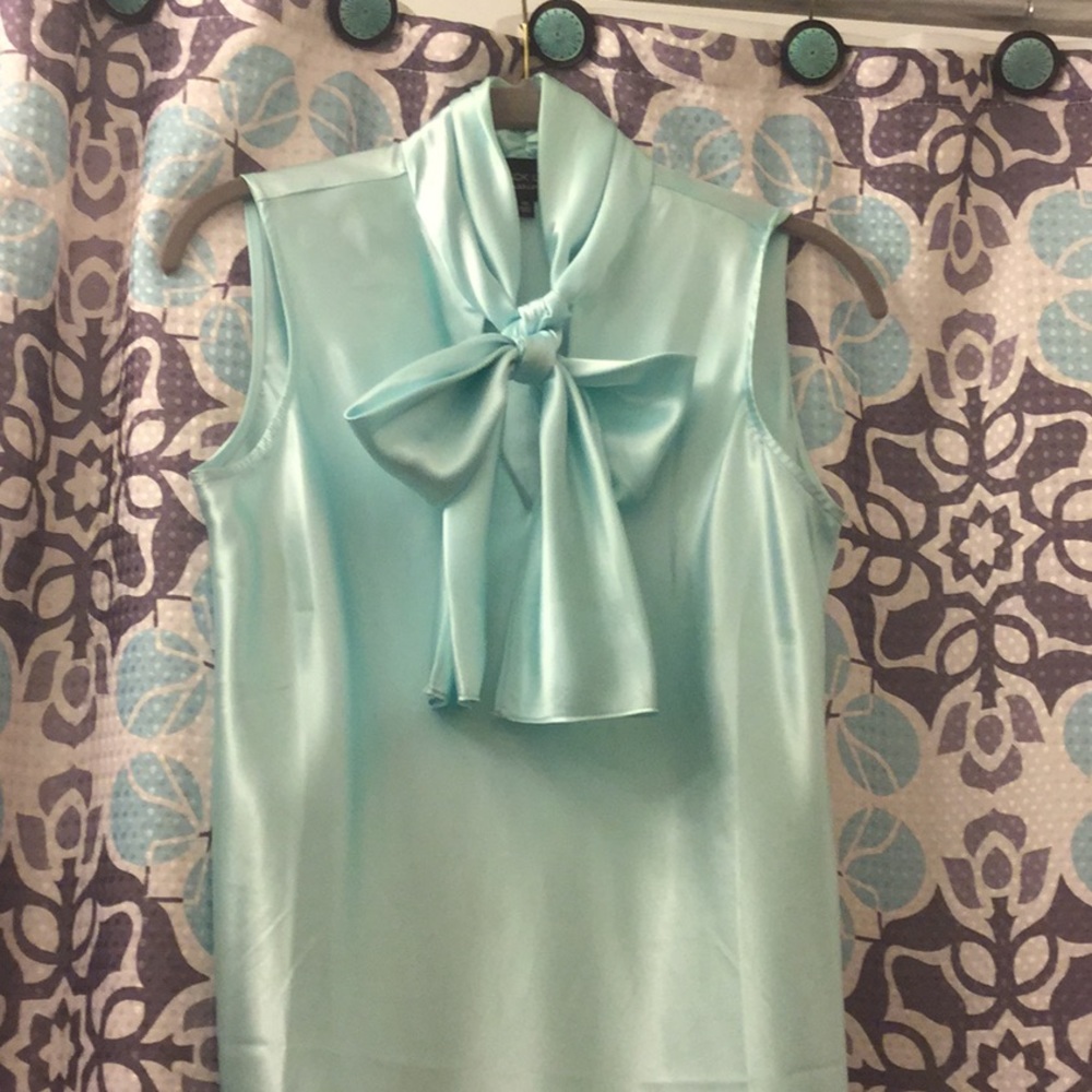 Sleeveless Charmeuse Icy Mint Bow Blouse Sz XS